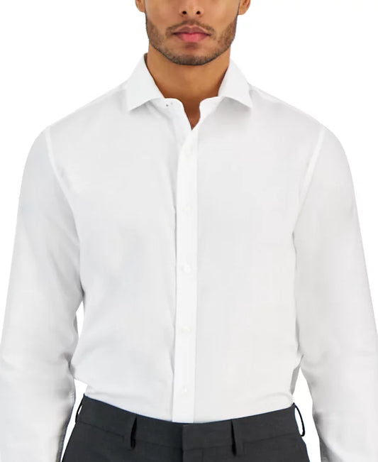 Bar III Men's Slim-Fit Diamond Dobby Dress Shirt  White Size M 15/15.5