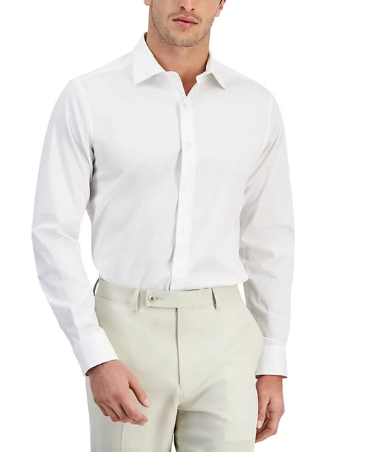 Alfani Men's Regular-Fit Solid Dress Shirt  Bright White 16/16.5 32/33
