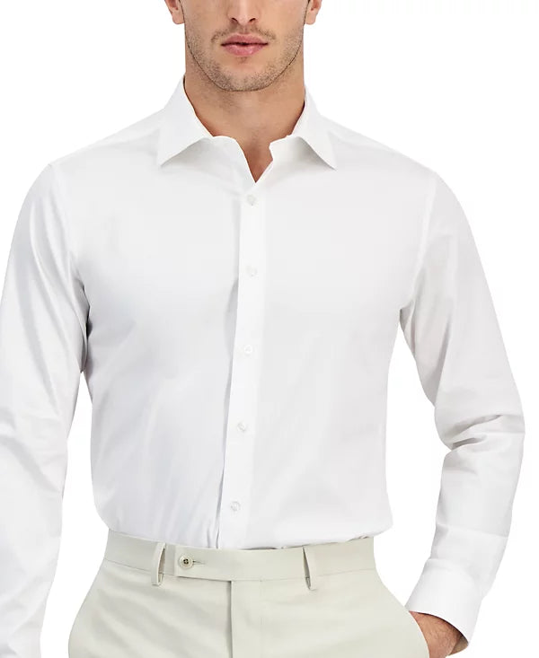 Alfani Men's Regular-Fit Solid Dress Shirt  Bright White 16/16.5 32/33