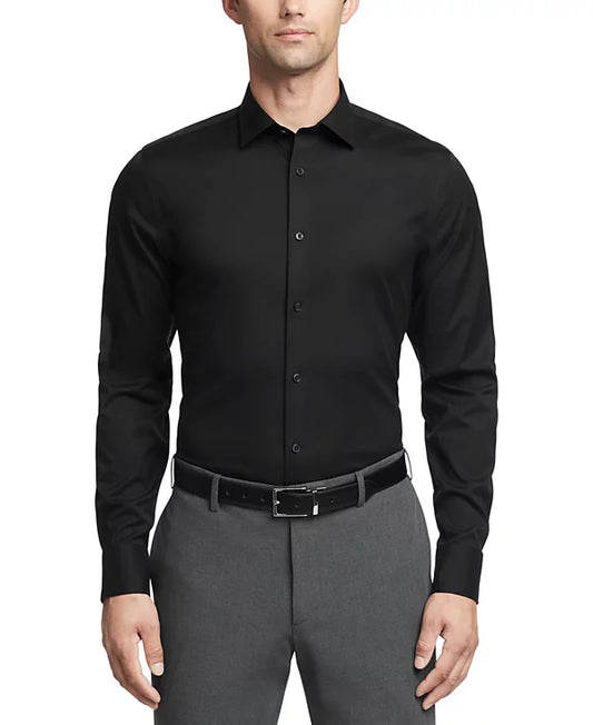 Calvin Klein Men's Refined Cotton Stretch Slim Fit Dress Shirt  Black 16.5 32/33