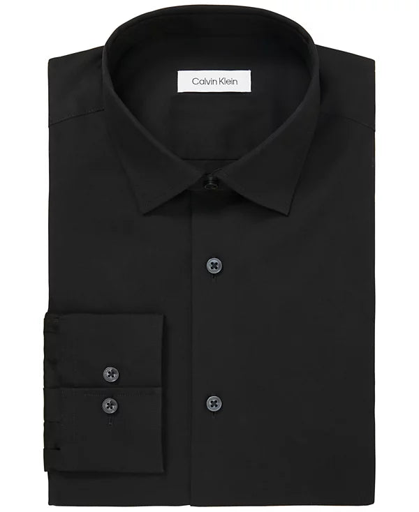Calvin Klein Men's Refined Cotton Stretch Slim Fit Dress Shirt  Black 16.5 32/33