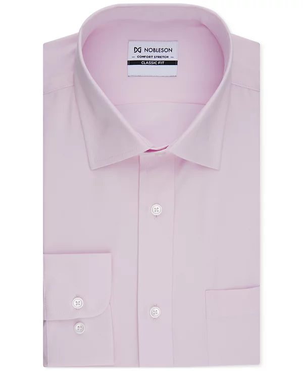 NOBLESON Men's Classic-Fit Solid Dress Shirt  Pink Size XL