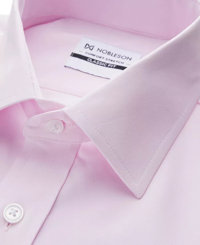 NOBLESON Men's Classic-Fit Solid Dress Shirt  Pink Size XL
