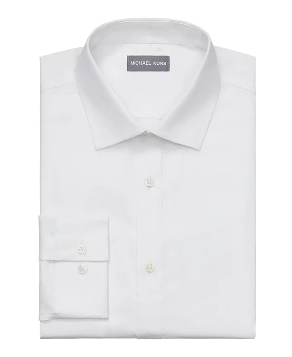 Michael Kors Men's Airsoft Slim Fit Untucked Length Stretch Dress Shirt  White 16/16.5 34/35