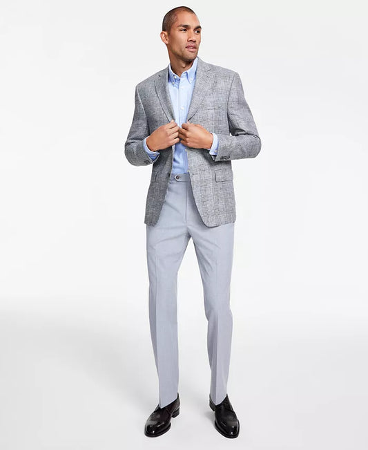 Michael Kors Men's Classic-Fit Linen Plaid Sport Coat  Color Black/White Size 44L