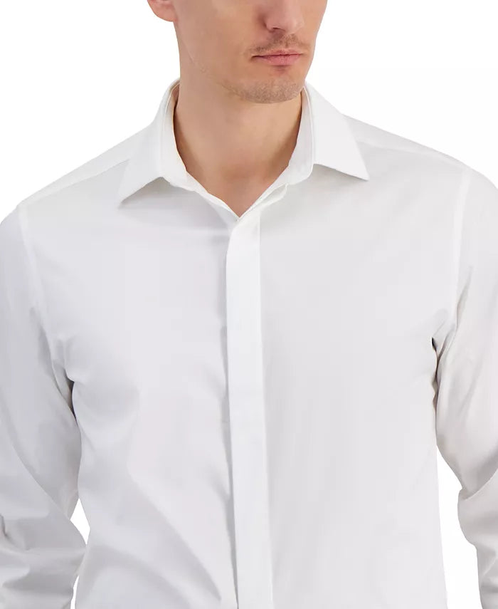 Alfani Men's Slim Fit Covered Placket Tuxedo Shirt  Bright White 15/15.5 32/33