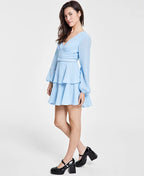 City Studios Juniors Belted Long-Sleeve Dress  Color Sky Blue Size 9/10