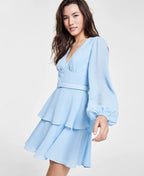 City Studios Juniors Belted Long-Sleeve Dress  Color Sky Blue Size 9/10