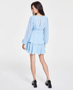City Studios Juniors Belted Long-Sleeve Dress  Color Sky Blue Size 9/10