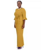 KASPER Women's Boat-Neck 3/4-Ruffle-Sleeve Jumpsuit  Color Gold Rush Size L