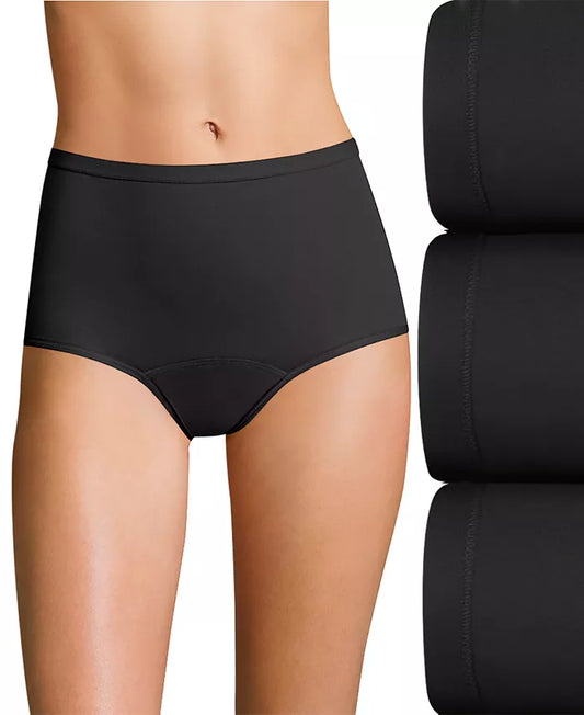 Hanes Women's 3-Pk. Moderate Period Brief Underwear  Black Size 5