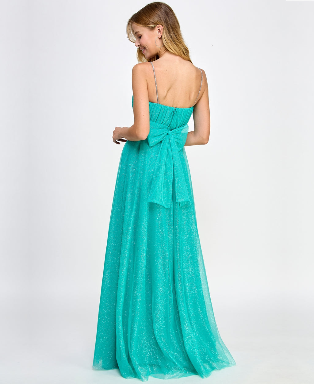 City Studios Juniors Jewel-Strap Glitter-Tulle Dress  Color Seafoam/Silver Size 5/6