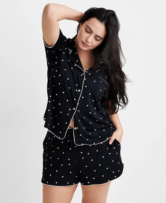 State of Day Women's 2-Pc. Short-Sleeve Notched-Collar Pajama Set  Deep Black Size S
