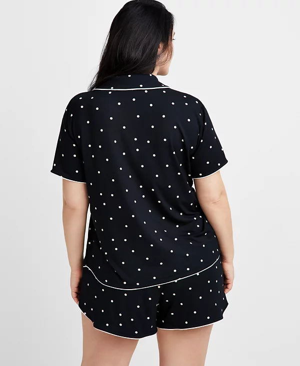State of Day Women's 2-Pc. Short-Sleeve Notched-Collar Pajama Set  Deep Black Size S