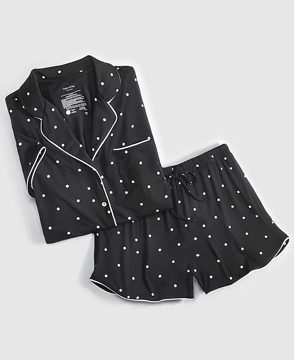 State of Day Women's 2-Pc. Short-Sleeve Notched-Collar Pajama Set  Deep Black Size S