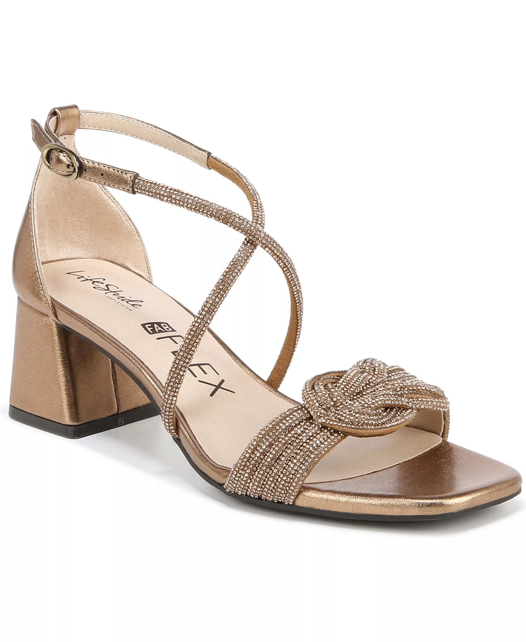LifeStride Women's Captivate Strappy Block Heel Dress Sandals  Bronze Faux Leather Size 7.5