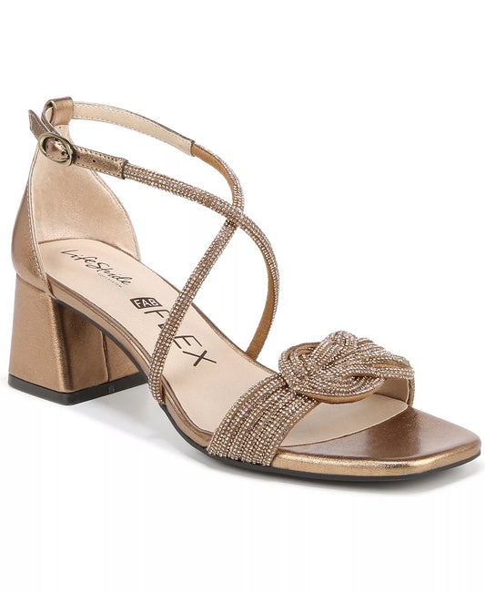 LifeStride Women's Captivate Strappy Block Heel Dress Sandals  Bronze Faux Leather Size 7.5