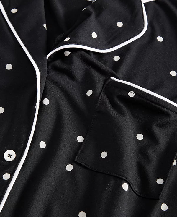 State of Day Women's 2-Pc. Short-Sleeve Notched-Collar Pajama Set  Deep Black Size S