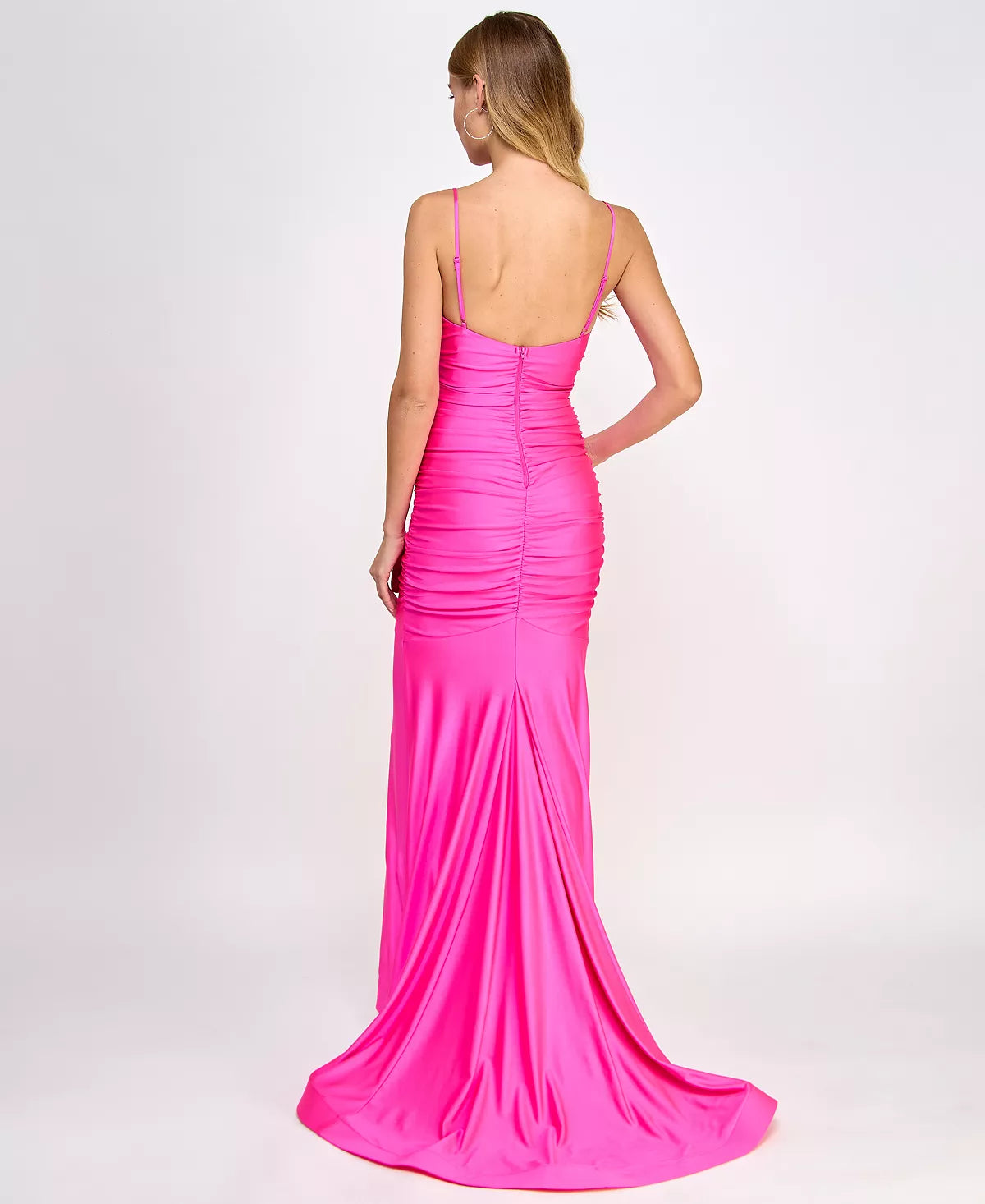 B Darlin Juniors Shirred Gown  Color Neon Pink Size 9/10