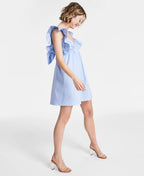 Crystal Doll Juniors Ruffle-Sleeve Tie-Back A-Line Dress  Color Chambray Size M