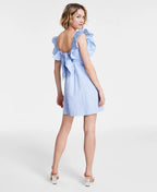 Crystal Doll Juniors Ruffle-Sleeve Tie-Back A-Line Dress  Color Chambray Size M