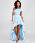 City Studios Juniors One-Shoulder High-Low Ball Gown  Color Sky Blue Size 3/4