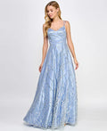 Say Yes Juniors Sequin-Embellished Ball Gown  Color Silver/Blue Size 3/4