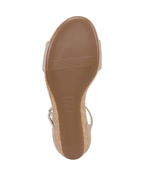 Naturalizer Women's Areda Ankle Strap Wedge Sandal  Fawn Beige Faux Leather Size 5