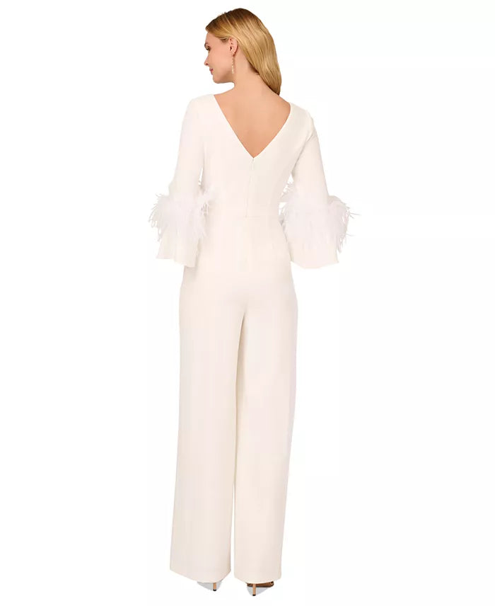 Adrianna Papell Women's Faux-Feather Bell-Sleeve Jumpsuit  Color Ivory Size 16
