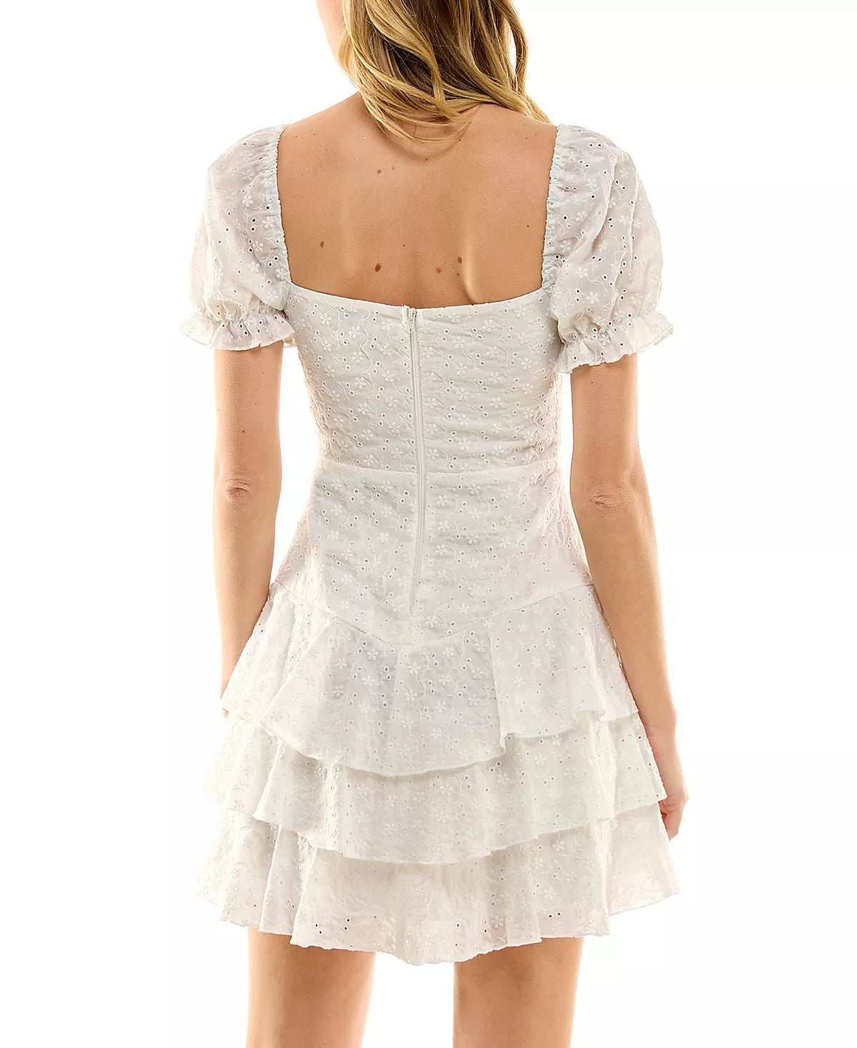 City Studios Juniors Tiered Eyelet Fit & Flare Dress  Color Ivory Size 9/10
