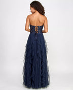 pear culture Juniors Embellished Ruffled Strapless Gown  Color Navy Size 1
