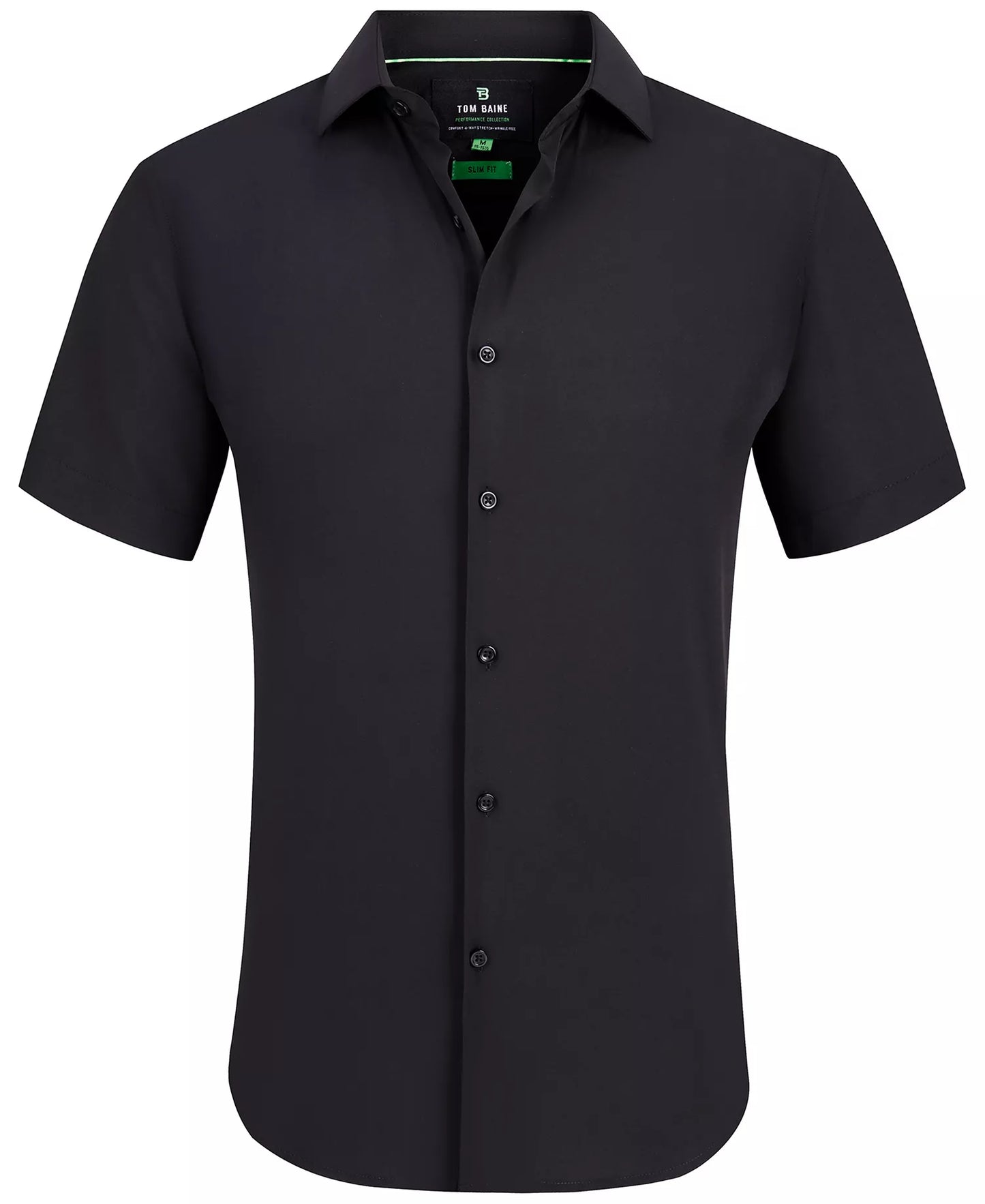 Tom Baine Men's Slim Fit Short Sleeve Dress Shirt  Black Size L