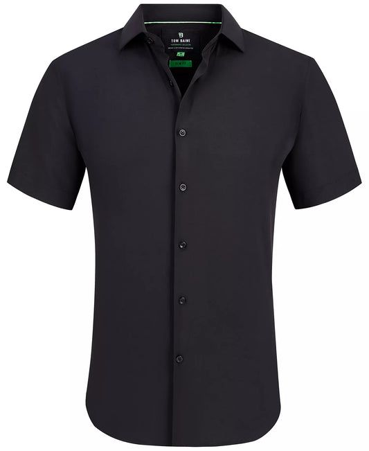 Tom Baine Men's Slim Fit Short Sleeve Dress Shirt  Black Size L