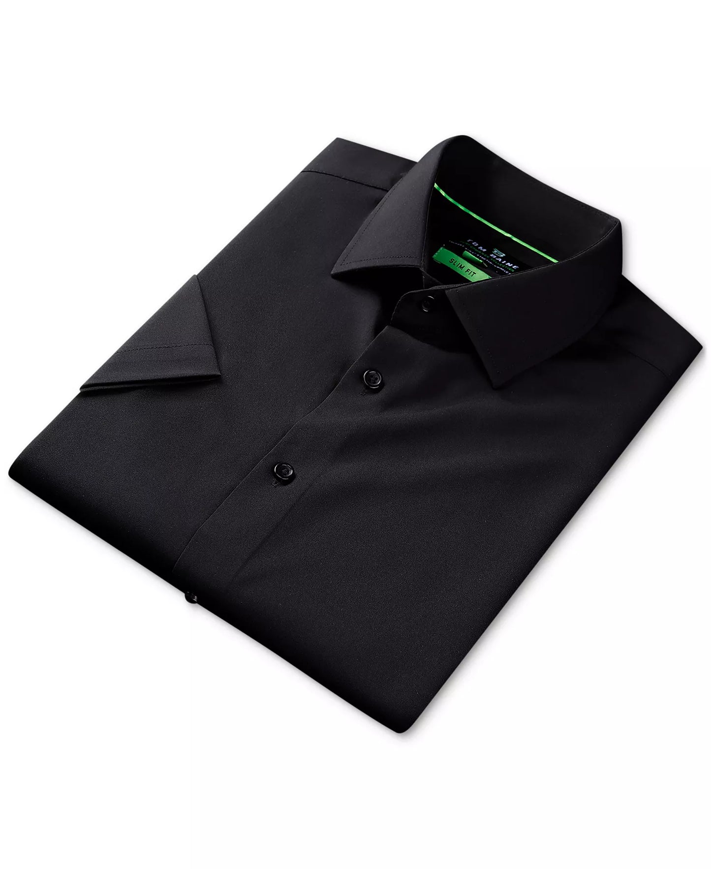 Tom Baine Men's Slim Fit Short Sleeve Dress Shirt  Black Size L