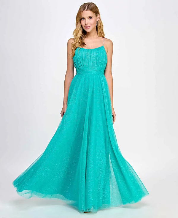 City Studios Juniors Jewel-Strap Glitter-Tulle Dress  Color Seafoam/Silver Size 5/6