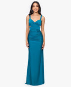 Blondie Nites Juniors Ruched Tie-Back Sleeveless Gown  Color Teal Size 7