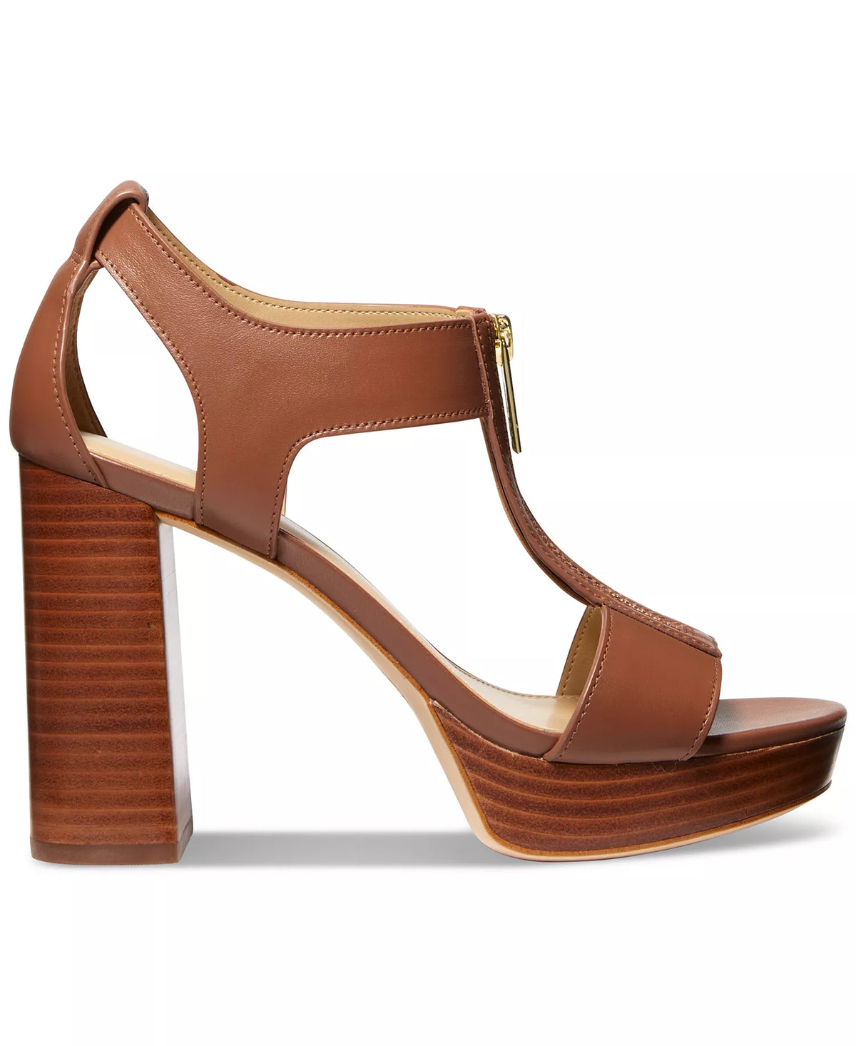 Michael Kors Women's Berkley Mid Platform T-Strap Sandals  Luggage Leather Size 8