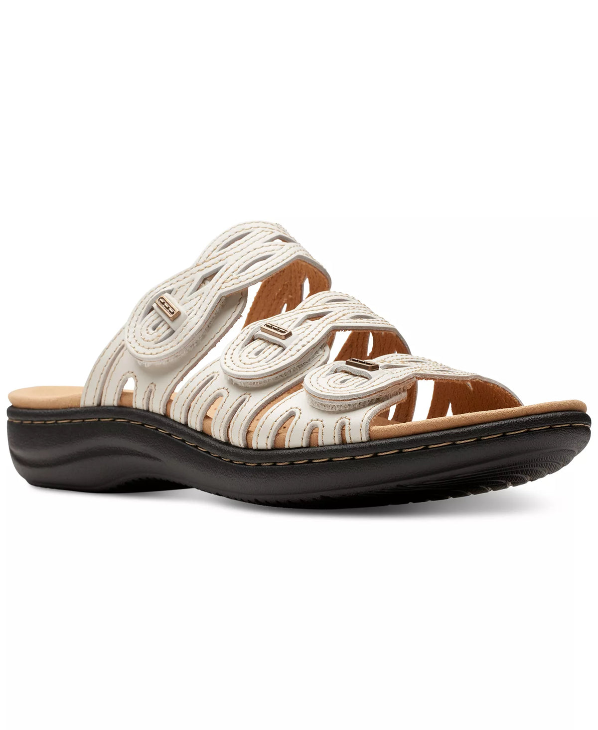 Clarks Women's Laurieann Ruby Scalloped Twist Sandals  White Leather Size 5
