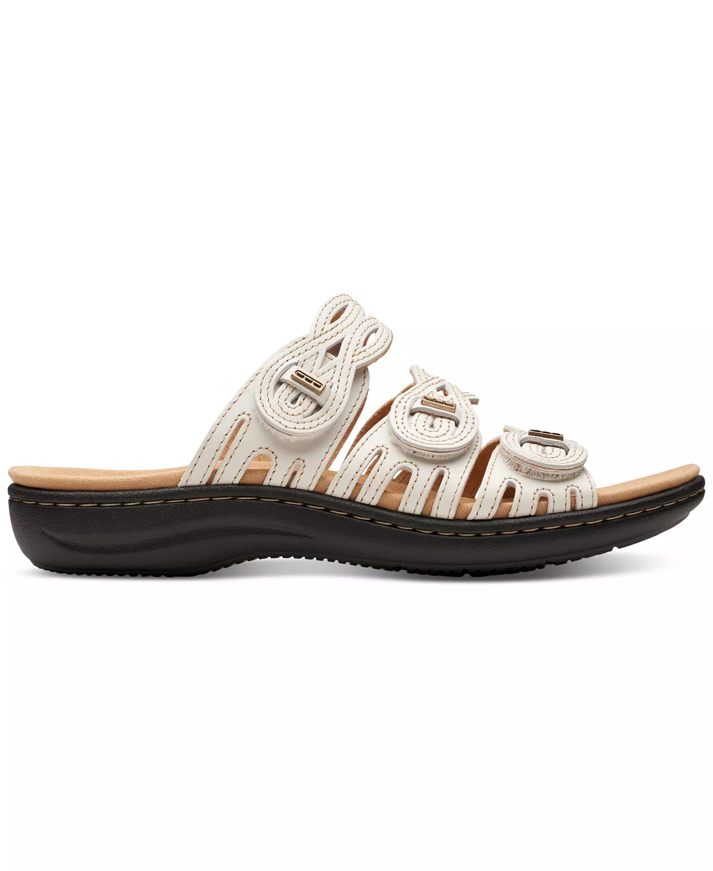 Clarks Women's Laurieann Ruby Scalloped Twist Sandals  White Leather Size 5