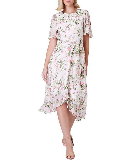 Jessica Howard Petite Printed Flutter-Sleeve Faux-Wrap Dress  Color Ivory/Blush Size 12P