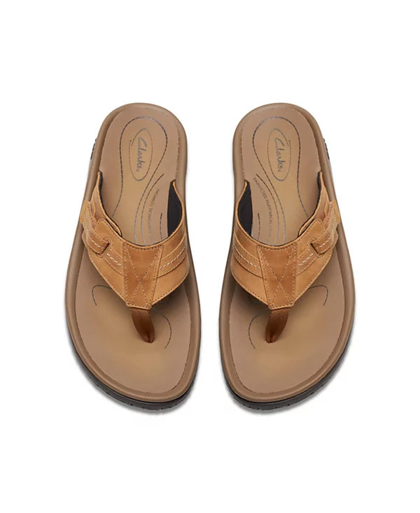 Clarks Men's Collection Wesley Sun Slip On Sandals   Tan Leather Size 13