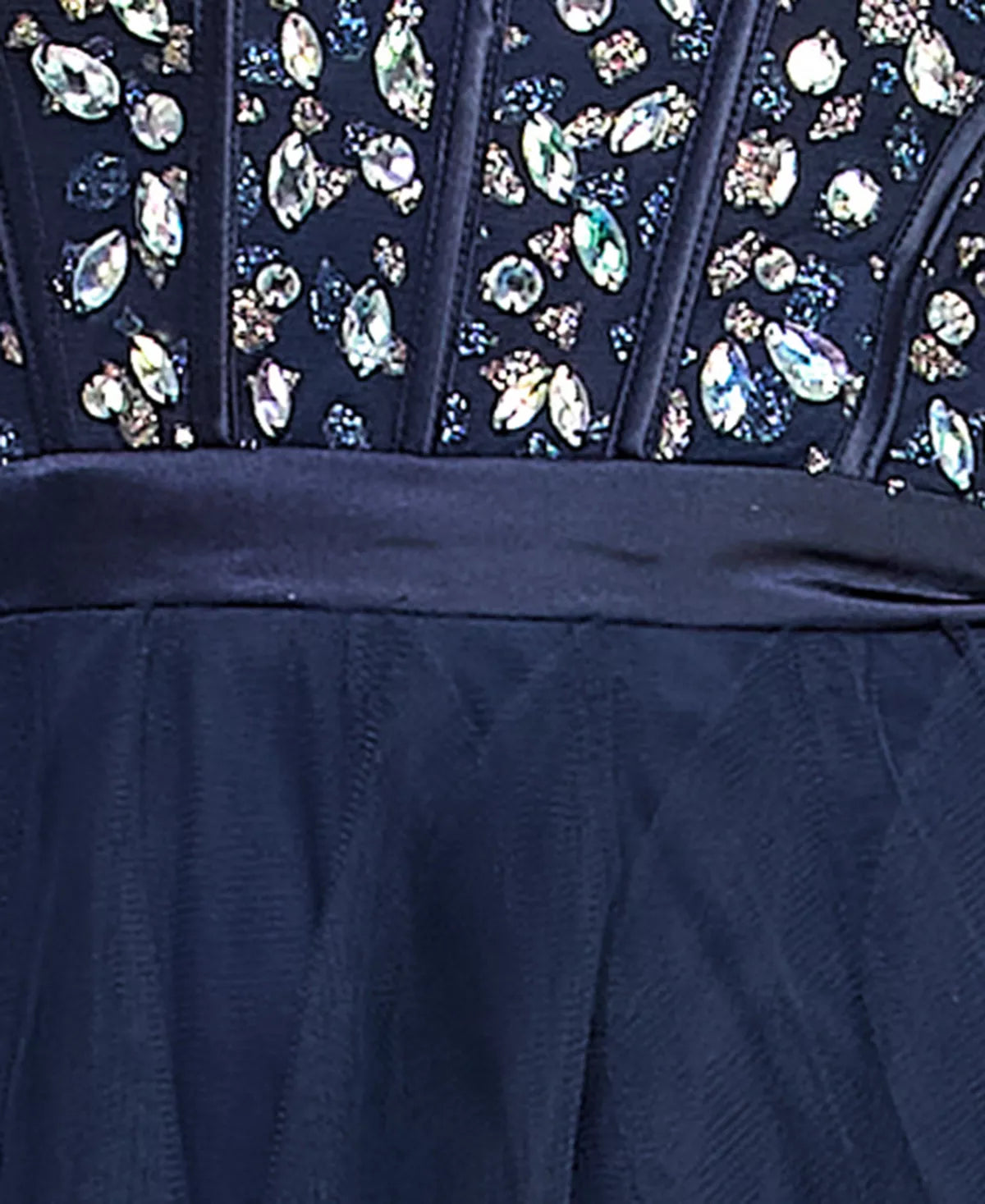 pear culture Juniors Embellished Ruffled Strapless Gown  Color Navy Size 1