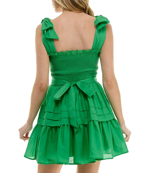 B Darlin Juniors Tie-Strap Smocked Ruffle Dress  Color Green Size 15/16