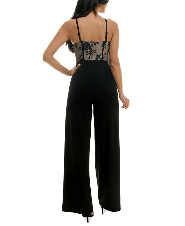 Almost Famous Juniors' Strappy Sweetheart-Neck Jumpsuit  Color Black Size M