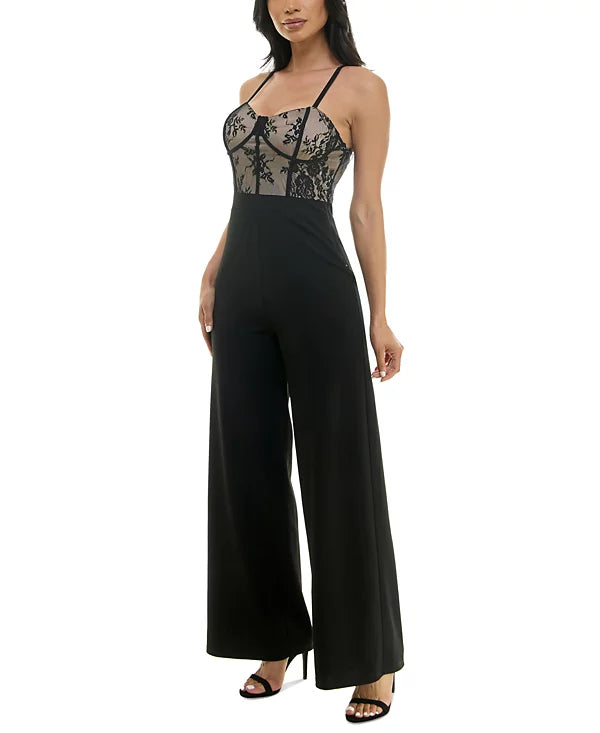 Almost Famous Juniors' Strappy Sweetheart-Neck Jumpsuit  Color Black Size M