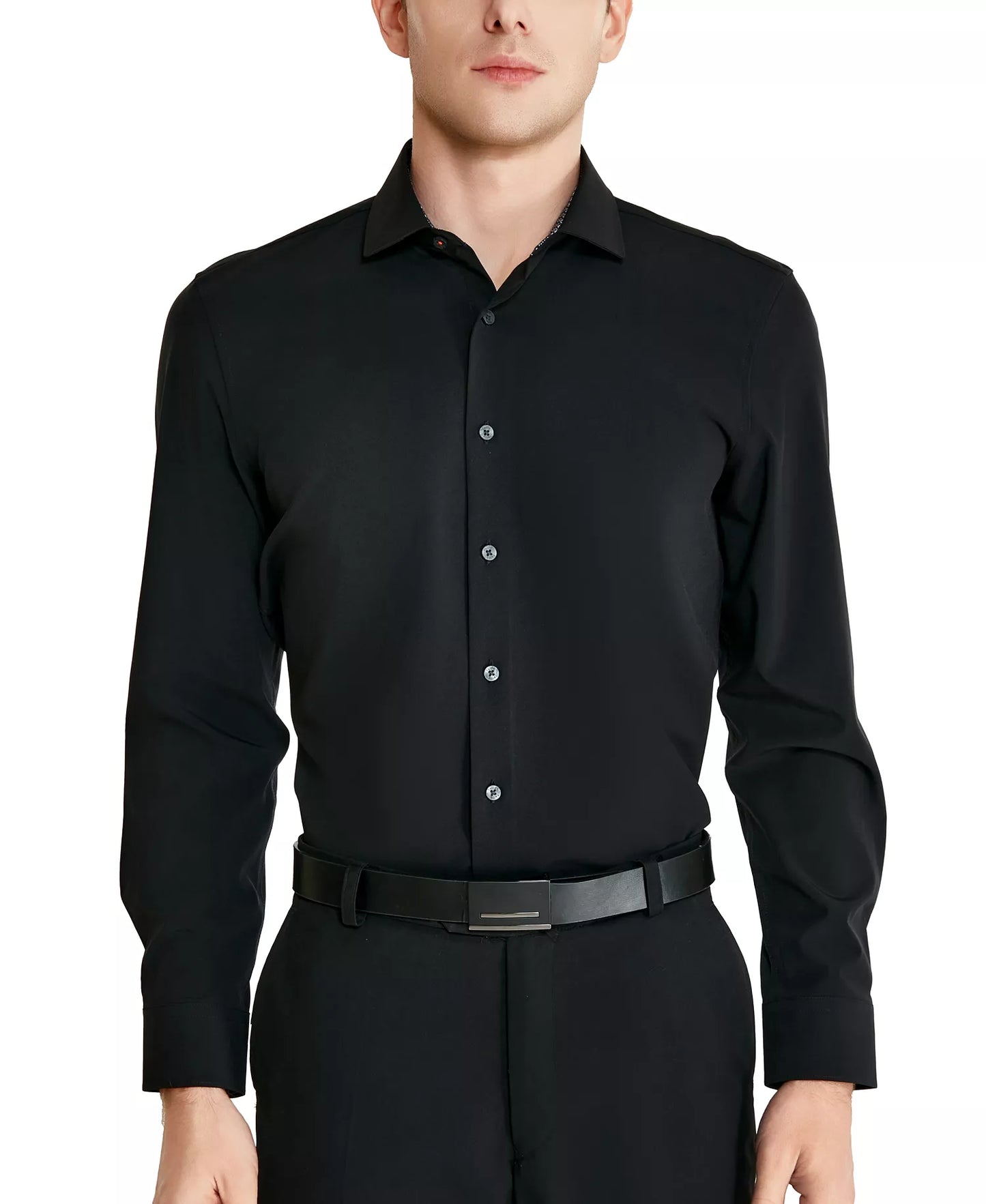 Tallia Men's Slim-Fit Solid Poplin Dress Shirt  Black 16/16.5 32/33