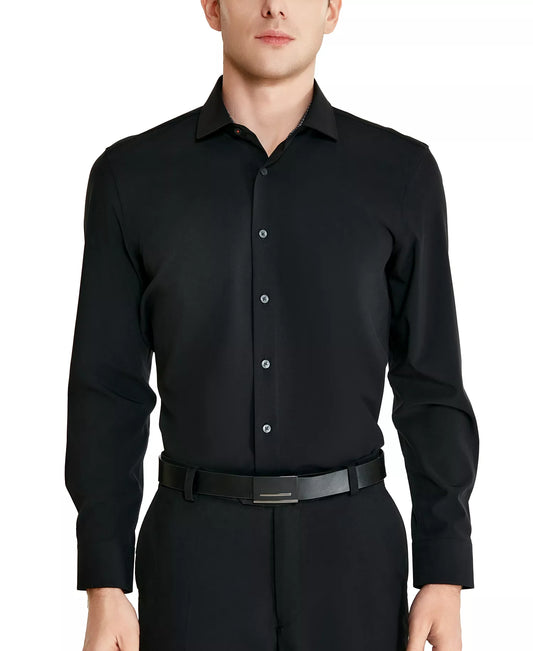 Tallia Men's Slim-Fit Solid Poplin Dress Shirt  Black 16/16.5 32/33