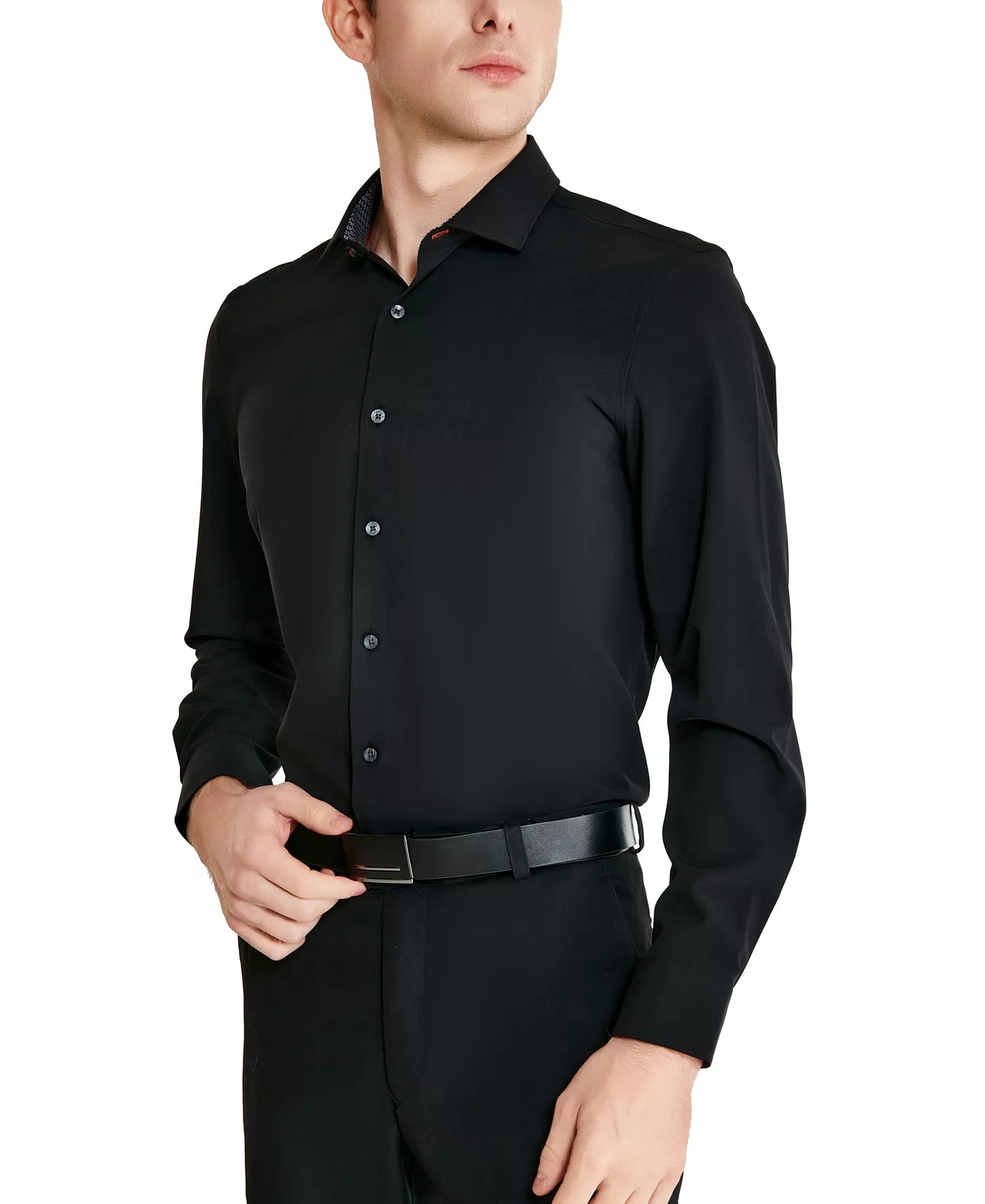 Tallia Men's Slim-Fit Solid Poplin Dress Shirt  Black 16/16.5 32/33