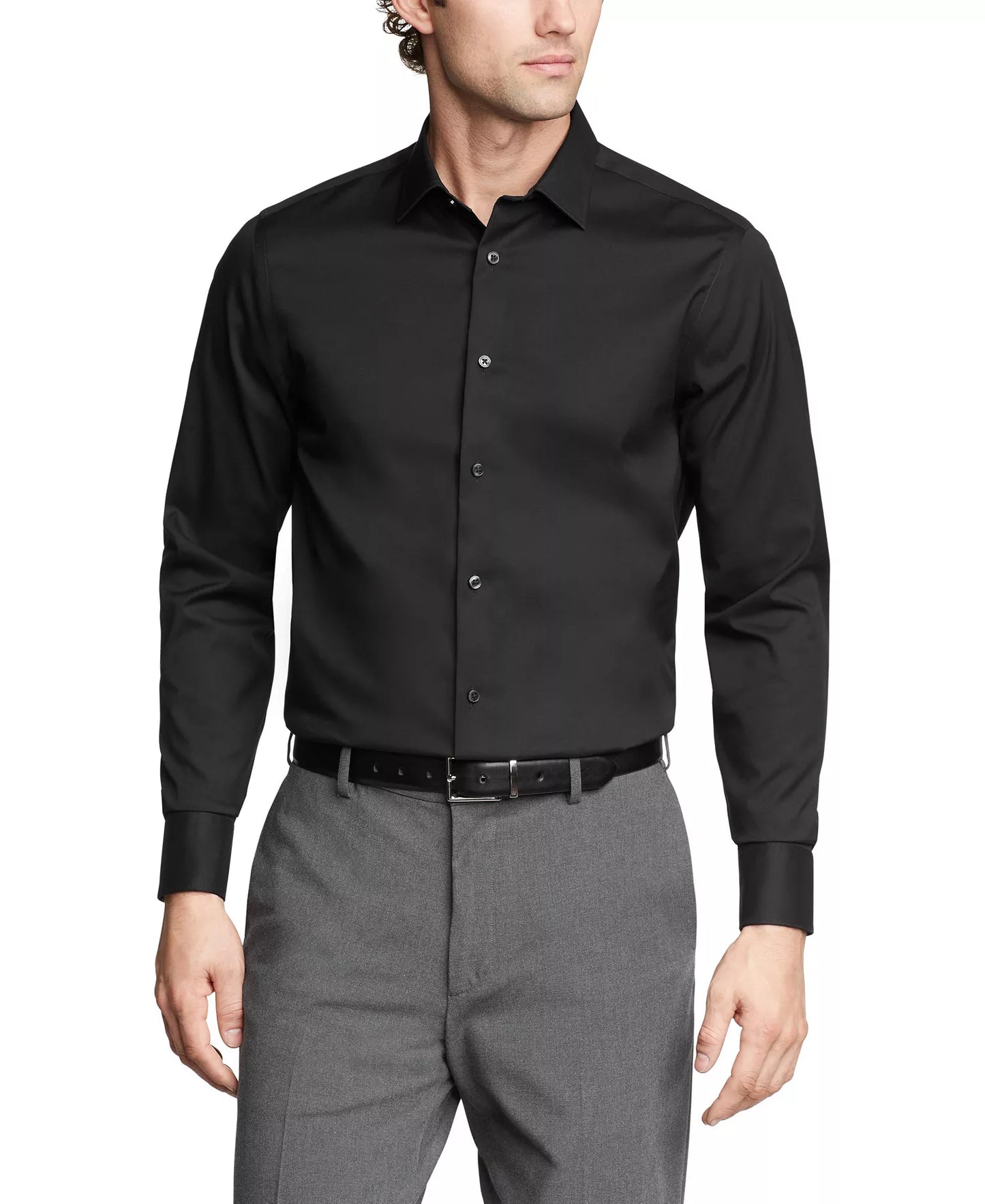 Calvin Klein Men's Slim-Fit Refined Cotton Stretch Dress Shirt  Black Size XL 17.5 34/35