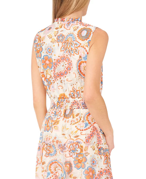 MSK Women's Printed Tie-Neck Sleeveless Maxi Dress  Color Vanilla Ice Size XL